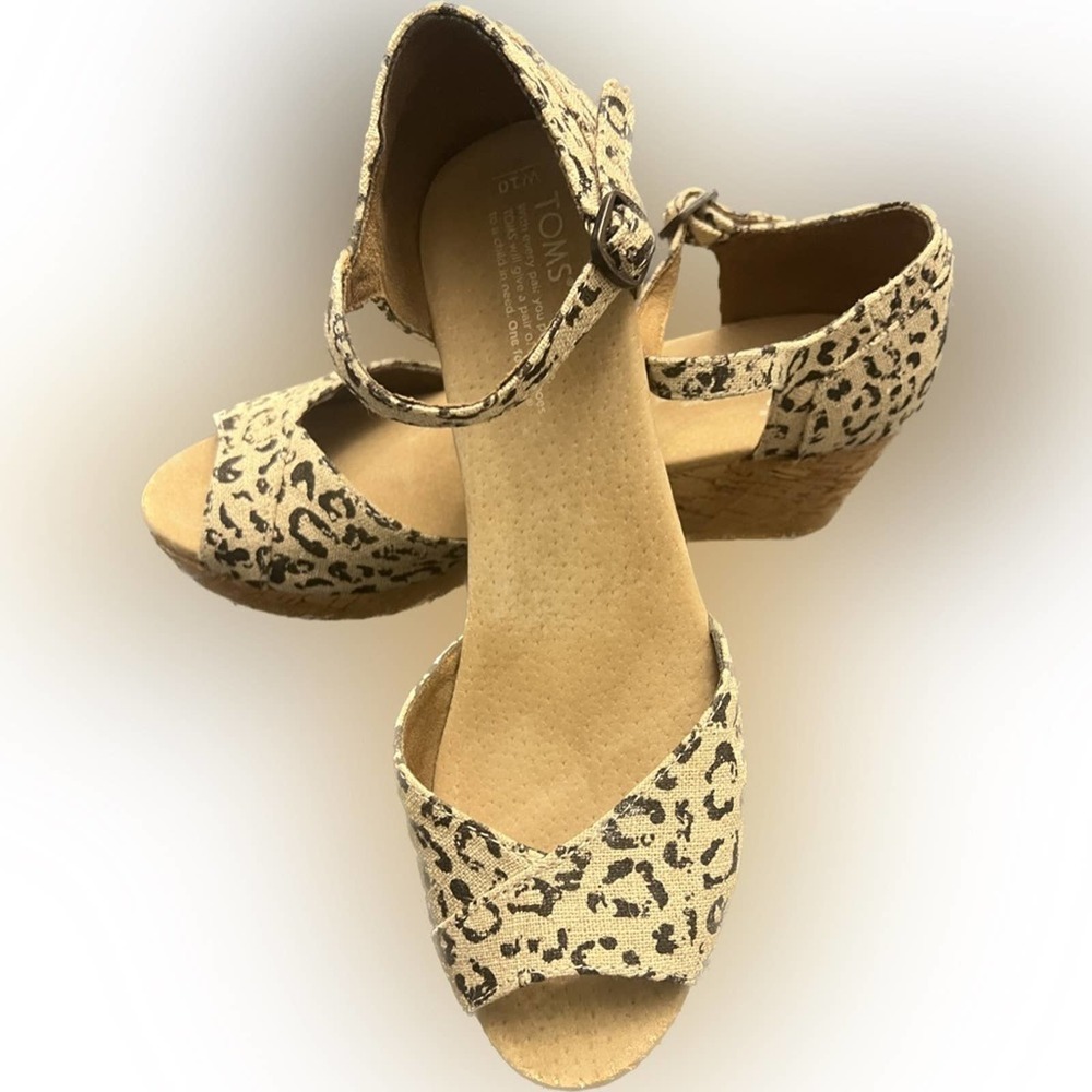 TOMS Leopard-Print Cork Platform Wedge US Size  10